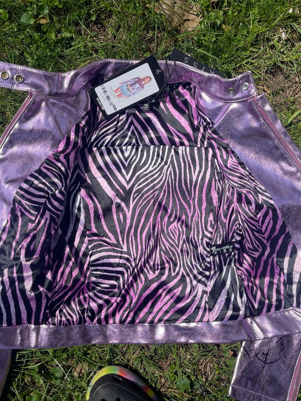 NEW Custom Generation KISS Dolls Kill Pink Metallic Drama Moto Biker Jacket XS - Picture 10 of 14